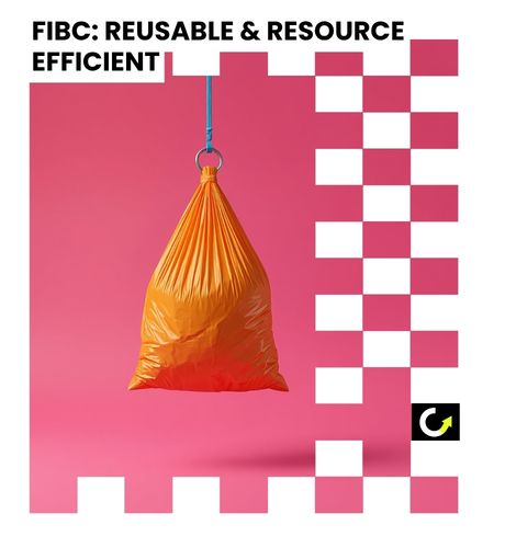 Single loop FIBC bag on steel chain showing durability in Sustainable Industrial Packaging 2026 applications.