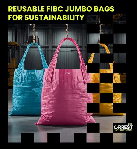 High-strength FIBC jumbo bags on forklift demonstrating Sustainable Industrial Packaging 2026 efficiency.