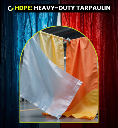 Woven HDPE fabric sheets used as heavy-duty tarpaulins for waterproof outdoor storage.