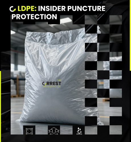 High-strength transparent LDPE polythene bags used as industrial liners for puncture resistance.